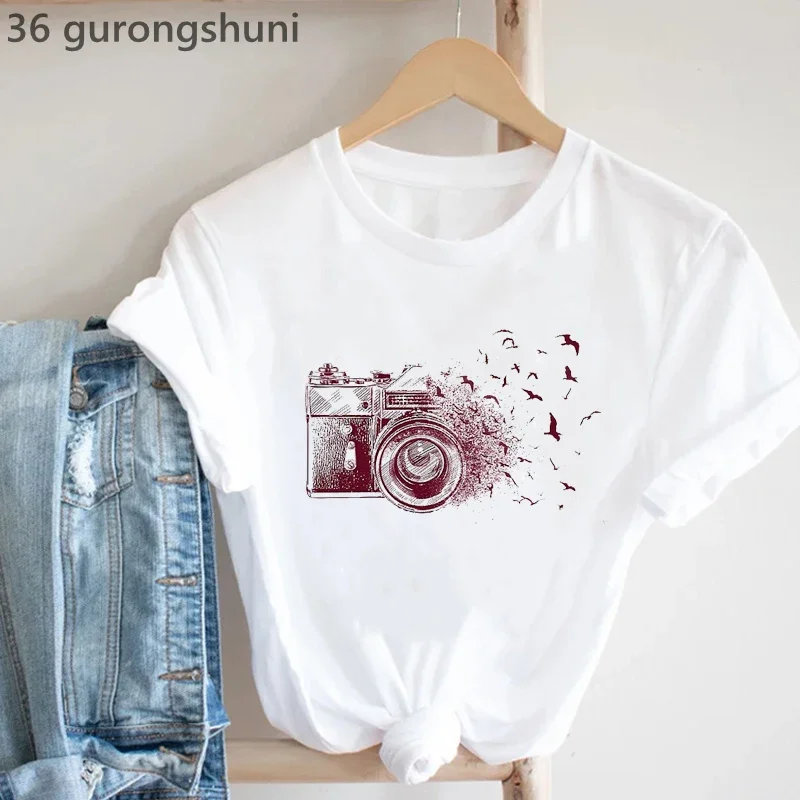 Top Trends: Vintage T-Shirt Women Camera Bird Tshirt Femme Summer Fashion Short Sleeve T Shirt Female Casual Hipster Tshirt Female Tops Shoppable Styles