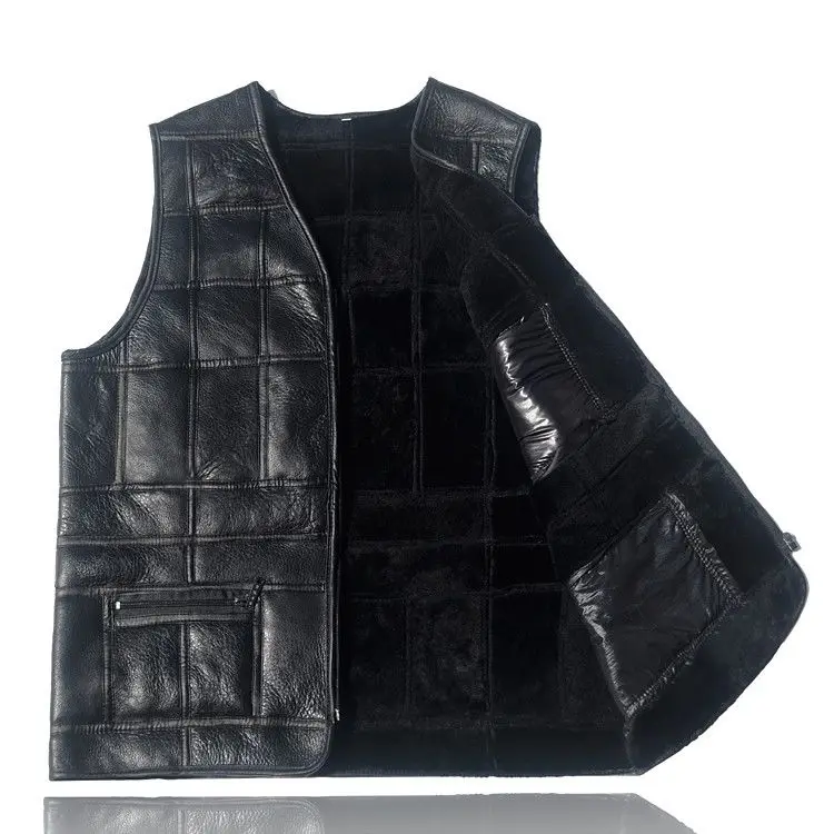 Top Trends: Leather Biker Vest Men's Suit Leather Waistcoat Winter Sheepskin Vests Genuine Leather Patchwork Tops Plus Size Men Clothing Shoppable Styles - Image 5