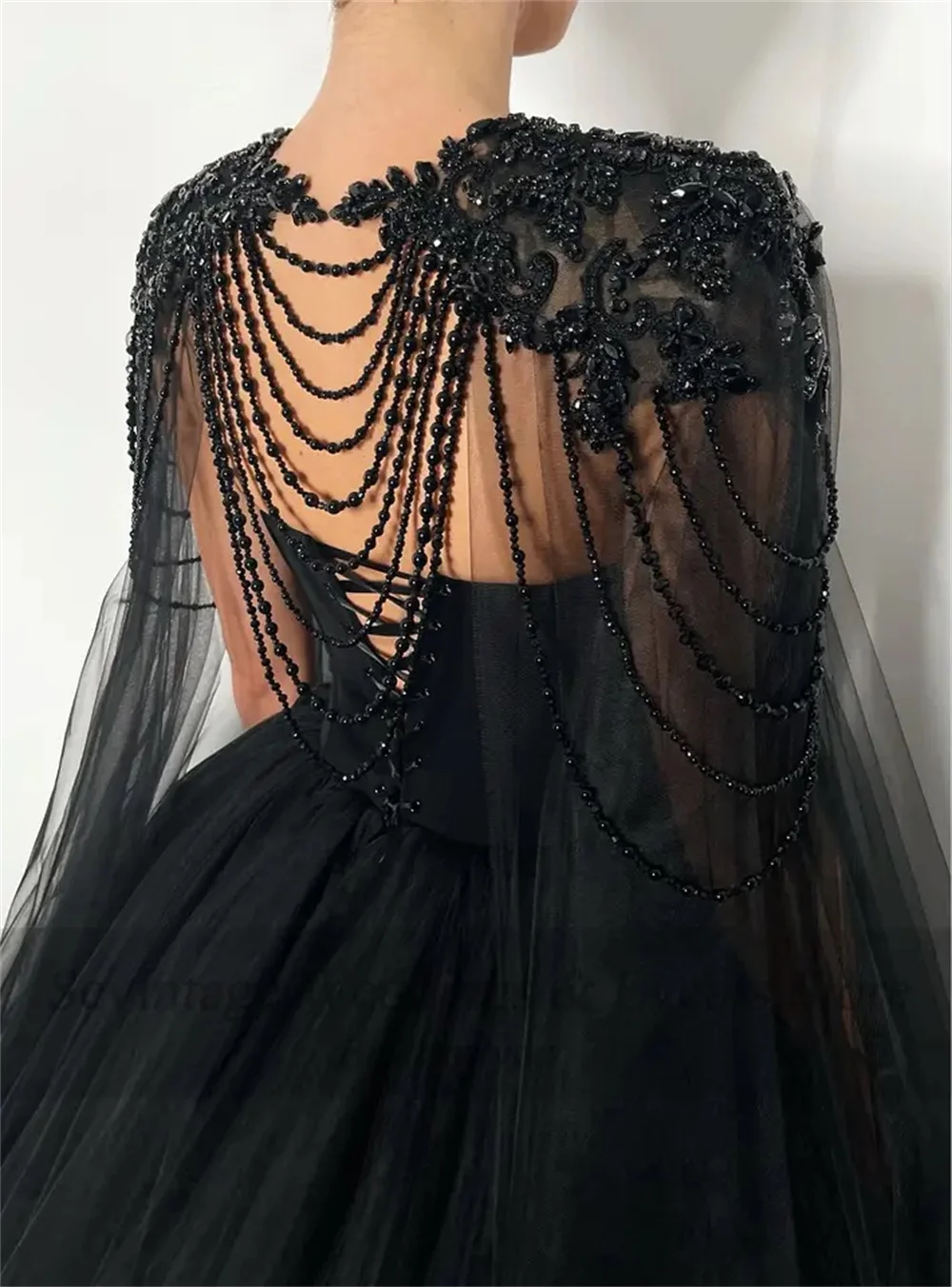 Top Trends: Black Tulle Beads Prom Dresses Detachable Poncho Evening Dress فساتين سهره فاخره 2024Luxurious A-Line Formal Occasion PartyDress Shoppable Styles - Image 6