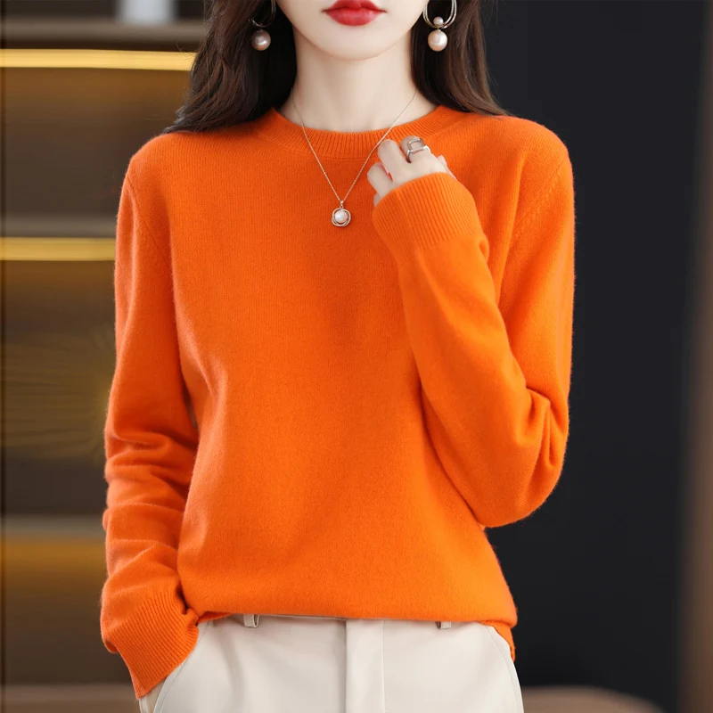 Top Trends: 2023 Spring And Autumn New Sweater Women's Crew Neck Long Sleeve Solid Color Loose Temperament Casual Knit 100% Pure Wool Top Shoppable Styles - Image 3