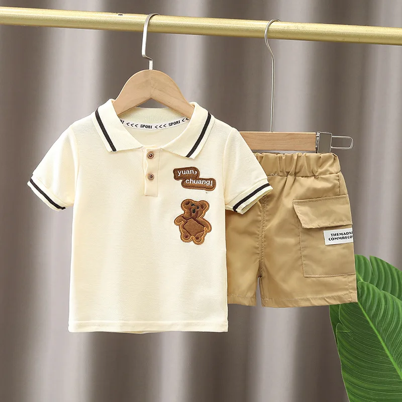 Top Trends: Summer Baby Boy Clothing Sets Fashion Bear Embroidery Short Sleeve T-shirt+ Shorts Children 2Pcs Suit 1-5Y Girl Kids Sports Set Shoppable Styles