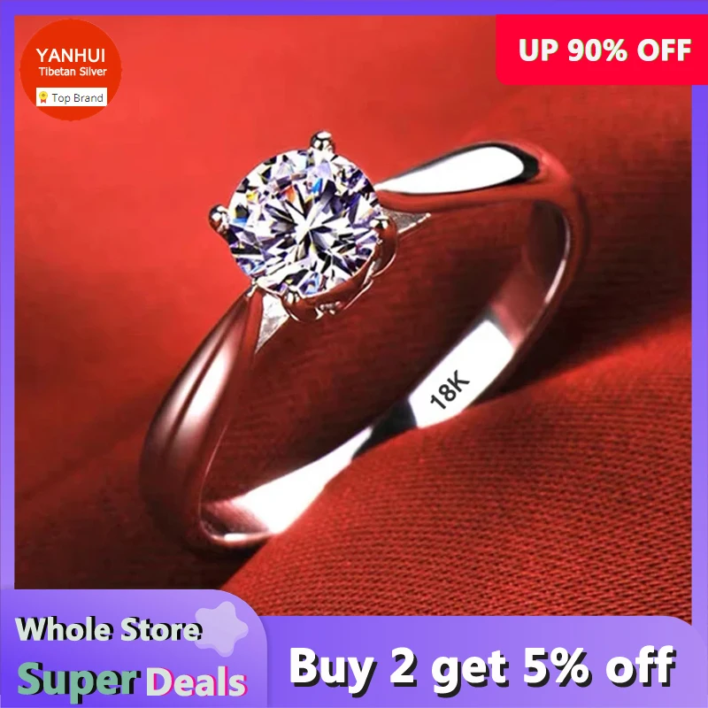 Top Trends: Luxury Pure 18K White Gold Color Tibetan Silver Ring Round Clear 5A Zircon Engagement Wedding Band Bridal Jewelry Gift For Women Shoppable Styles