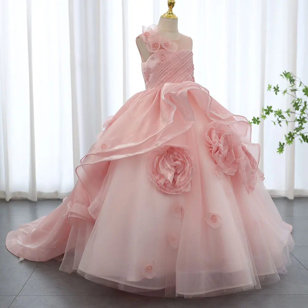 Top Trends: Jill Wish Elegant Blush Pink Girl Dress Arabic 3D Flowers Princess Gown Kids Wedding Birthday Communion Party Quinceañera J252 Shoppable Styles - Image 4