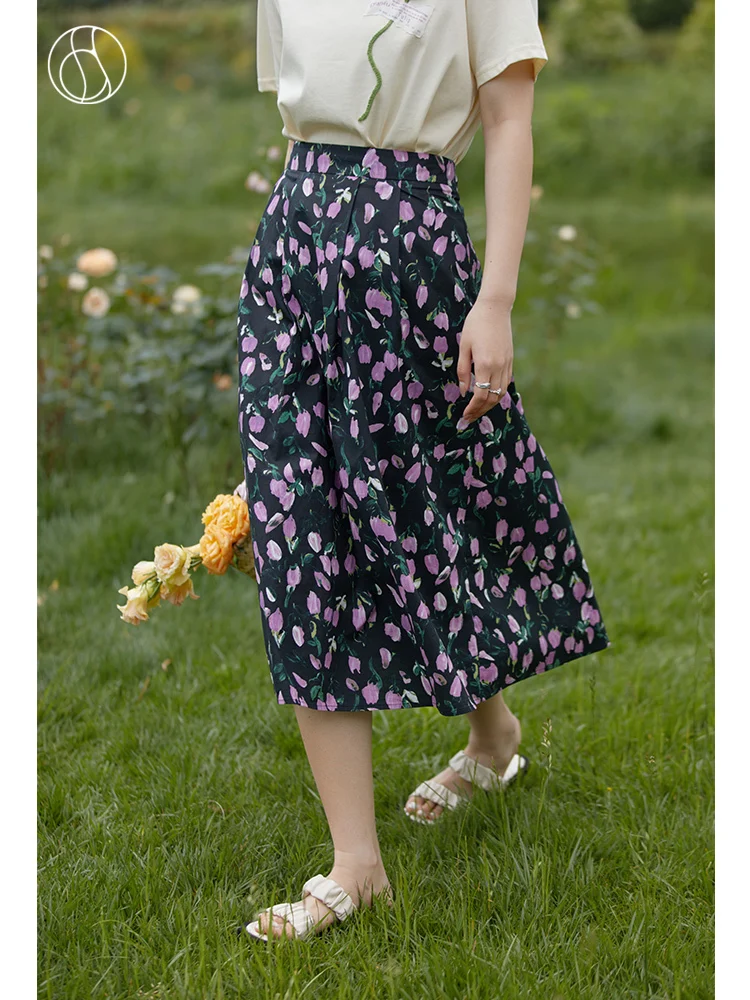 Top Trends: DUSHU Retro Romantic Tulip Print Skirt Women 2022 Summer New Style Vintage A-Line High Waist Chic Sense Casual Female Skirts Shoppable Styles