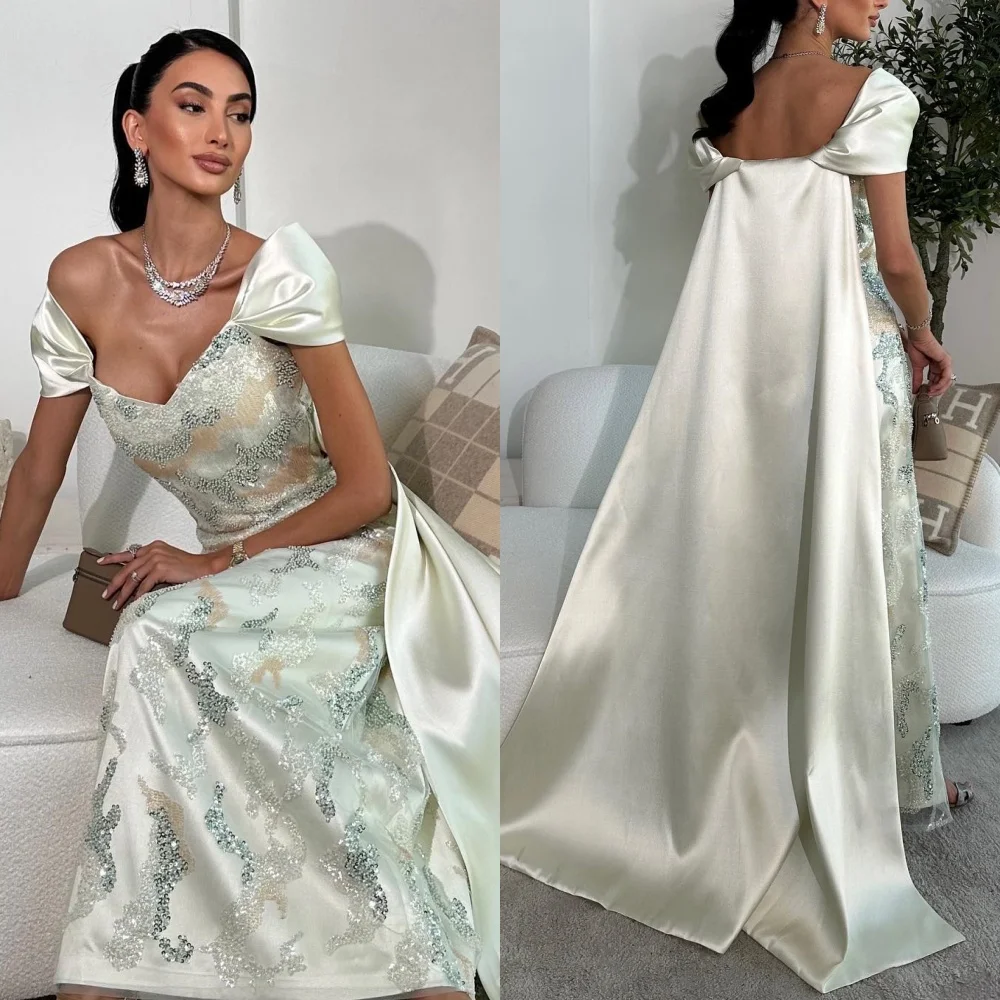 Top Trends: Prom Dress Exquisite Off-the-shoulder Trumpet Sweep Brush Beading Paillette Satin Customized Shoppable Styles