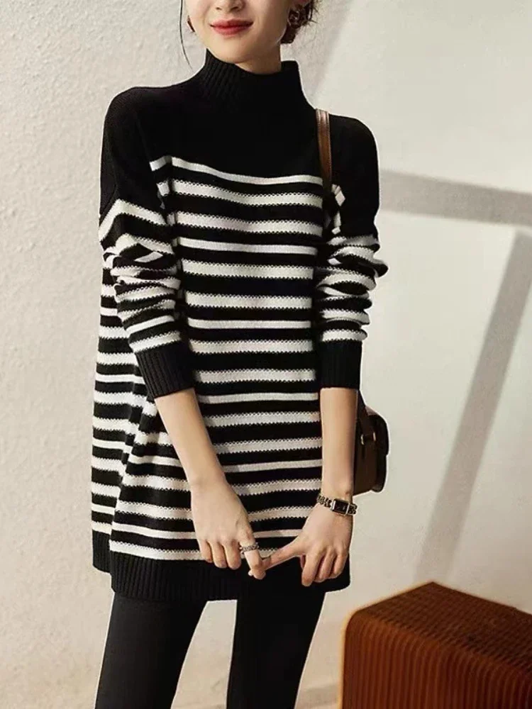 Top Trends: Fashion Women Sweaters 2023 Autumn Winter New LOOSE Mock Neck Pullovers Korean Long Sleeve Top Warm Knitwear Oversized Jumpers Shoppable Styles