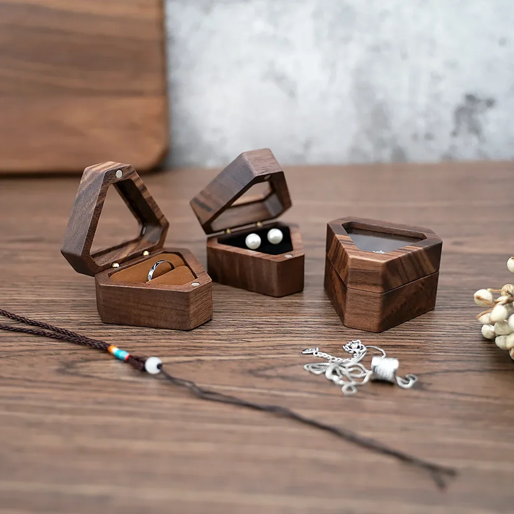 Top Trends: Wooden Ring Box Engagement Wedding Ceremony Heat Proposal Ring Box Jewelry Display Gift For Girl Walnut Wood Bracelet Package Shoppable Styles