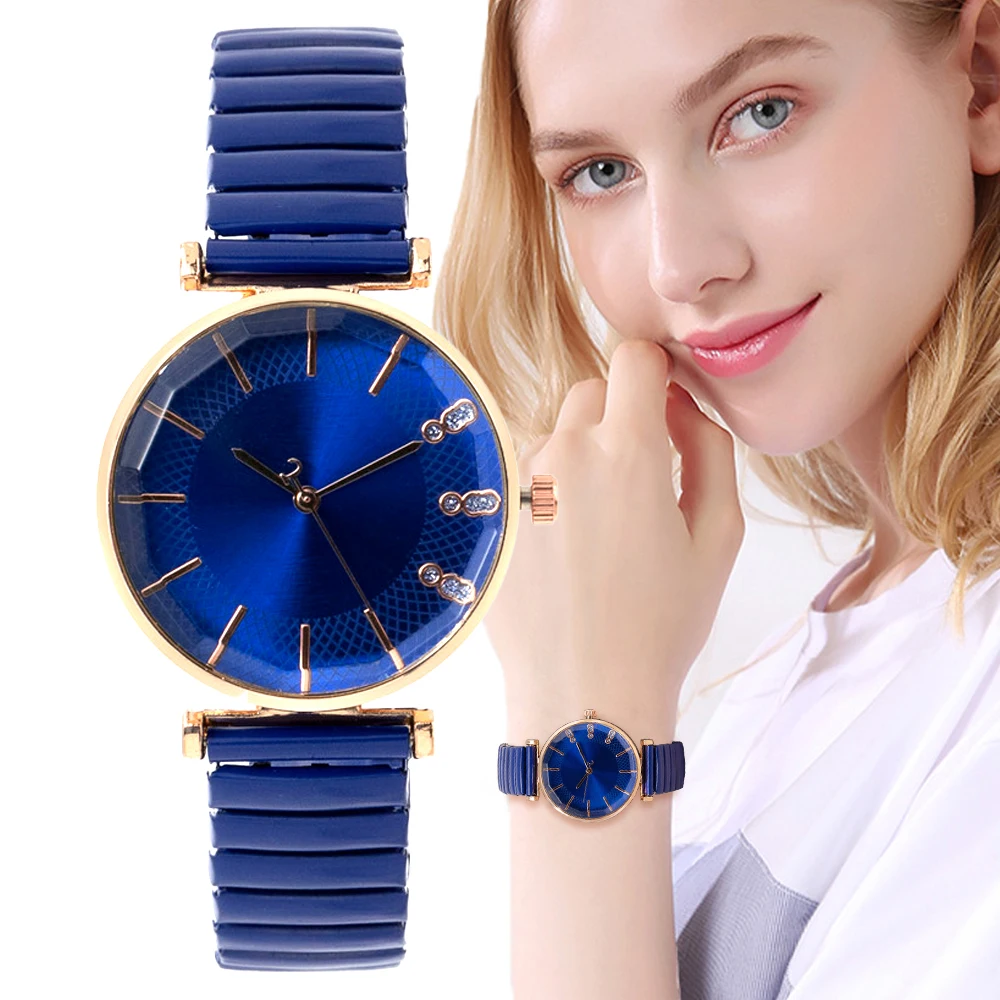 Top Trends: Luxury Treasure Blue Simple Crystal Ladies Quartz Watch Casual Stainless Steel Stretch Strap Fashion Women Dress Clock Watches Shoppable Styles