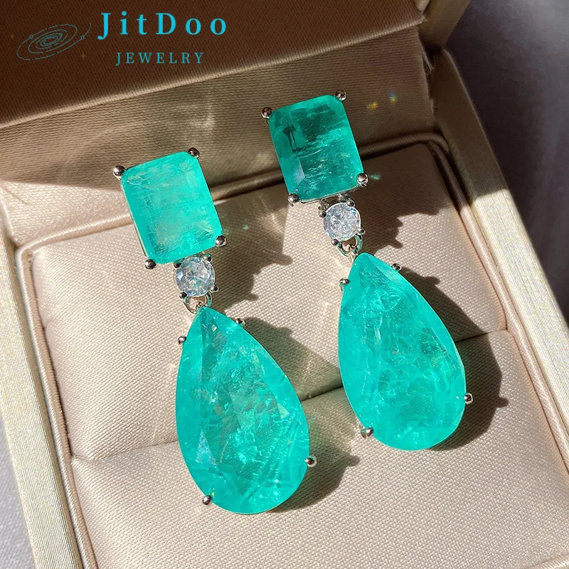 Top Trends: JitDoo Paraiba Earrings Silver 925 For Women Tourmaline Emerald Big Drop Earrings Luxury Designer Fine Jewelry Christmas Gift Shoppable Styles