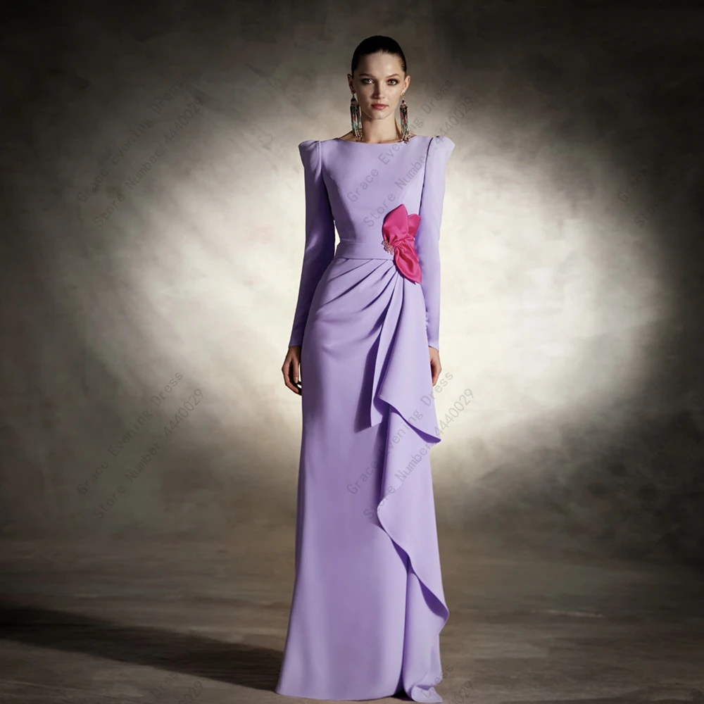 Top Trends: Scoop Laic Purple Mother Of Bride Dresses With Jersey 2023 Summer Full Sleeve Floor Length Wedding Party Gown Pleat Robe De New Shoppable Styles