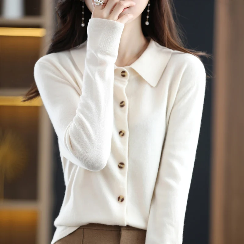 Top Trends: Spring And Autumn POLO Collar Sweater Knitted Shirt With Loose Long-Sleeved Non-Cashmere Cardigan Temperament Lapel Jacket Shoppable Styles