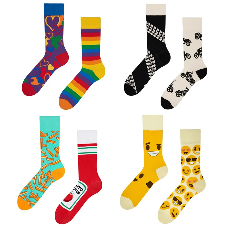 Top Trends: Creative Funny Irregular AB Style Crew Socks Couple Women Men Fashion Cotton Unisex Socks Female Male Stockings Gifts Wholesale Shoppable Styles