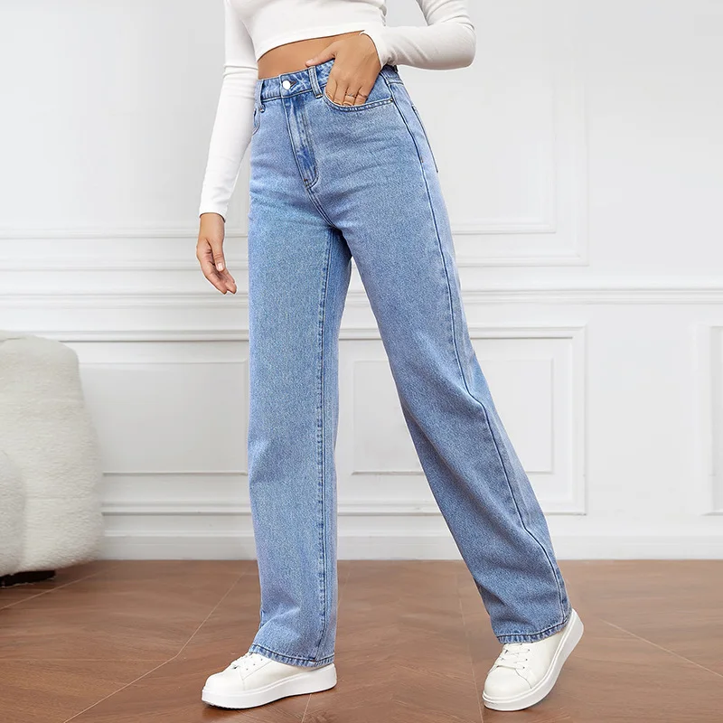 Top Trends: Stretch Washed Denim Women&#039;s Trousers Fashionable And Versatile Straight-leg Jeans Pants 2023 New European And American Shoppable Styles