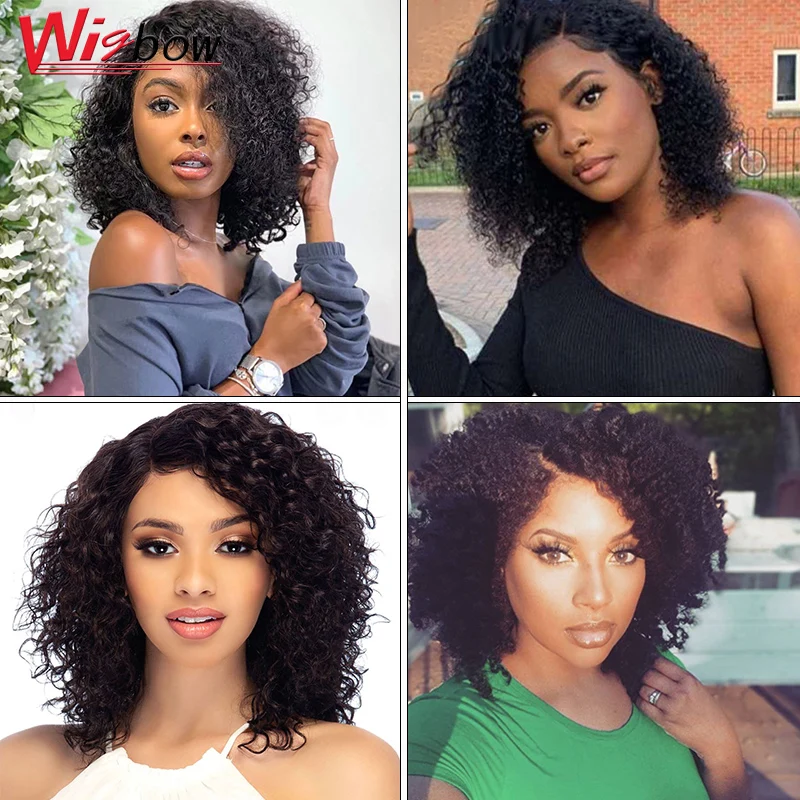 Top Trends: Short Kinky Curly Wig 4*4 Lace Closure Wig For Women Brazilian Human Hair Ombre Closure Wigs T1B 99J 30 Remy Hair Lace Wigs Shoppable Styles - Image 3