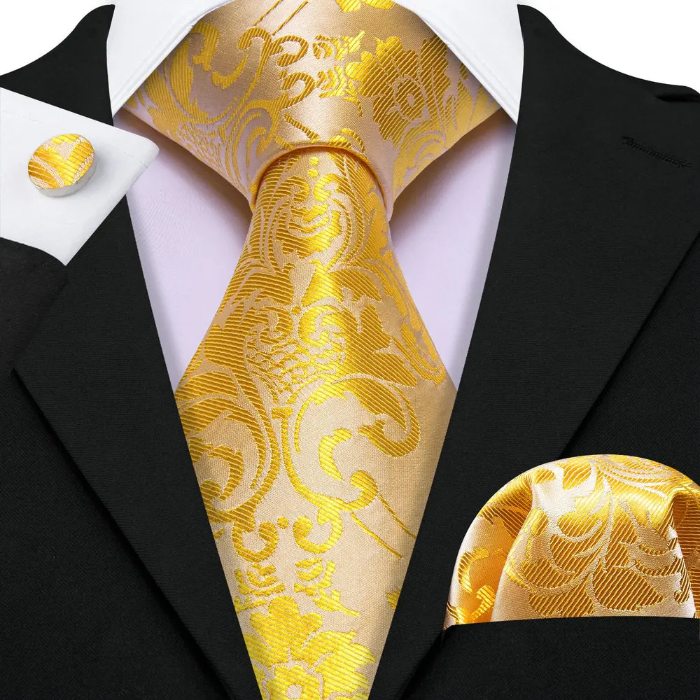 Top Trends: Gold Paisley Ties For Men Silm With Pocket Square Cufflinks Set Fashion Silk Jacquard Male Necktie Wedding Gifts Barry.Wang 6618 Shoppable Styles