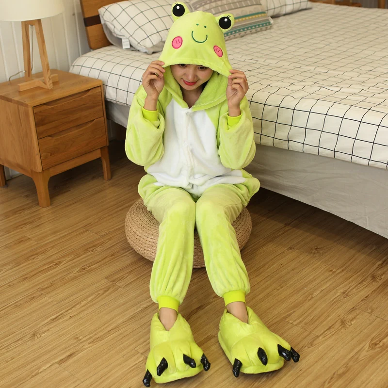 Top Trends: Winter Cosplay Adult Blue Green One-Piece Loose Fitting Animal Cartoon Pajamas Hooded Button Type Costume Length To Ankle   Shoppable Styles