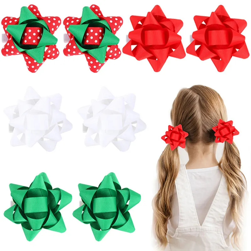 Top Trends: New Christmas Hairpin Grosgrain Ribbon Star Hair Clips For Baby Girls Red Green Xmas Barrettes Kids Hair Accessories Headwrap Shoppable Styles