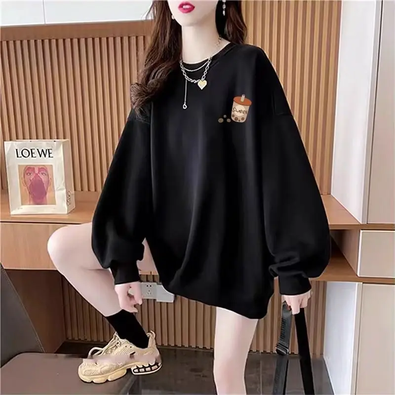 Top Trends: 2023 New Spring And Autumn Fashion Trend Lazy Round Neck Print Loose Relaxed Oversized Belly Covering Versatile Women&#039;s Sweater Shoppable Styles