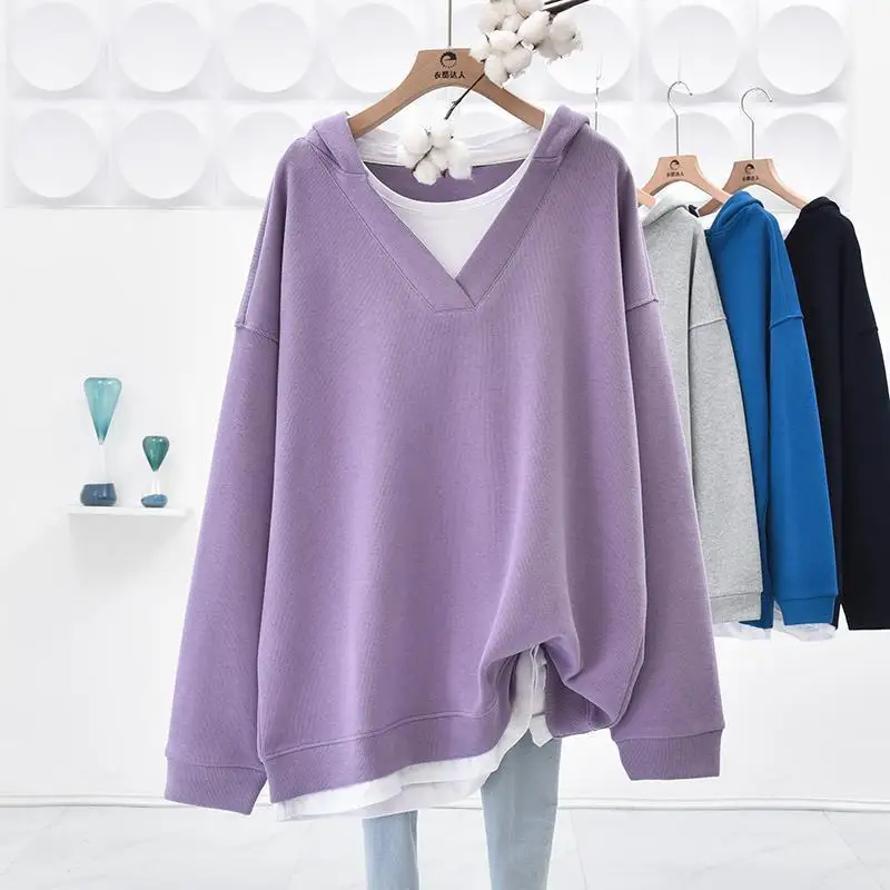 Top Trends: Spring Autumn KPOP Fashion Harajuku Patchwork Tops Women Loose Casual All Match Female Clothes Long Sleeve Solid Lady Sweatshirt Shoppable Styles