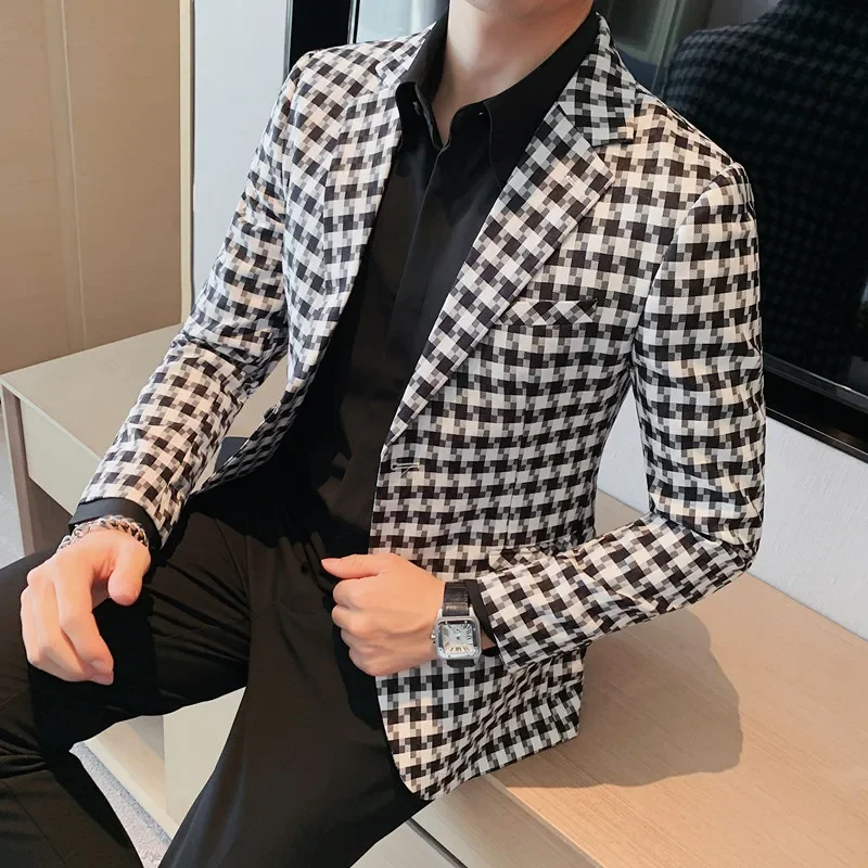 Top Trends: 2023 British Style Men Casual Blazer British Style Business Slim Fit Plaid Suit Coat Male Formal Single Buckle Suit Jacket 4XL Shoppable Styles