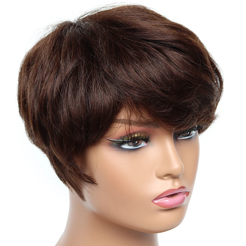 Top Trends: Short Wig With Bangs Ombre Human Hair Wigs For Women Short Pixie Cut Peruvian Hair Wigs Colored P1B30 Grey Full Machine Made Wig Shoppable Styles