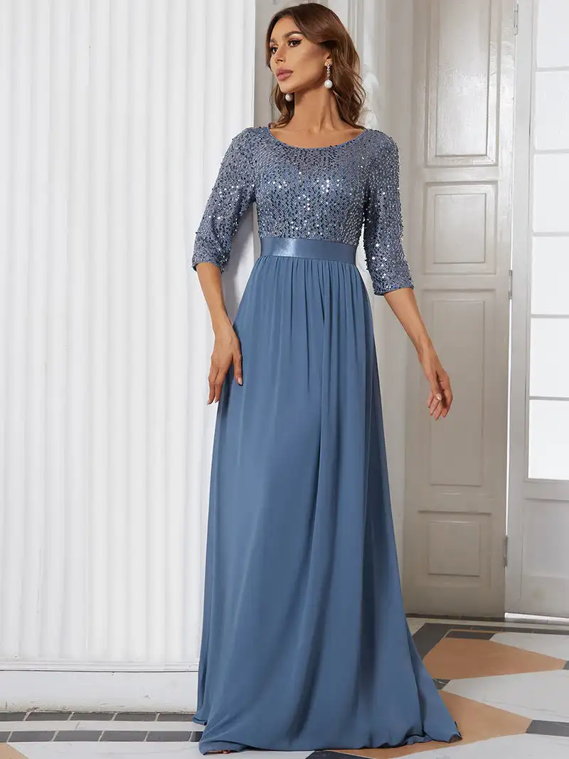 Top Trends: Elegant Evening Dresses A-LINE Chiffon Sleeve Crew Neck 2024 Ever Pretty Of Dusty Navy Simple Sequins Bridesmaid Dress Women Shoppable Styles - Image 4