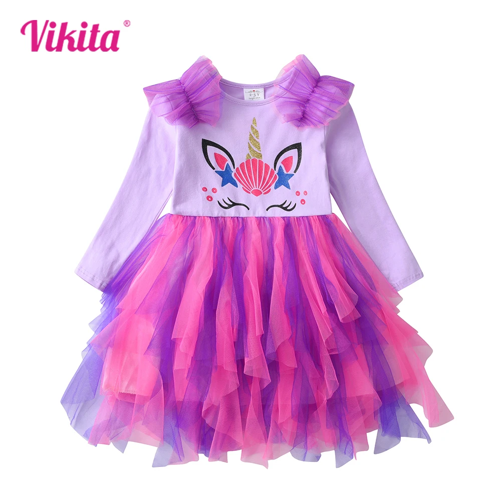 Top Trends: VIKITA Girls Tutu Dress Kids Unicorn Print Cartoon Dresses With Irregular Skirt Girls Birthday Party Prom Gown Long Sleeve Dress Shoppable Styles