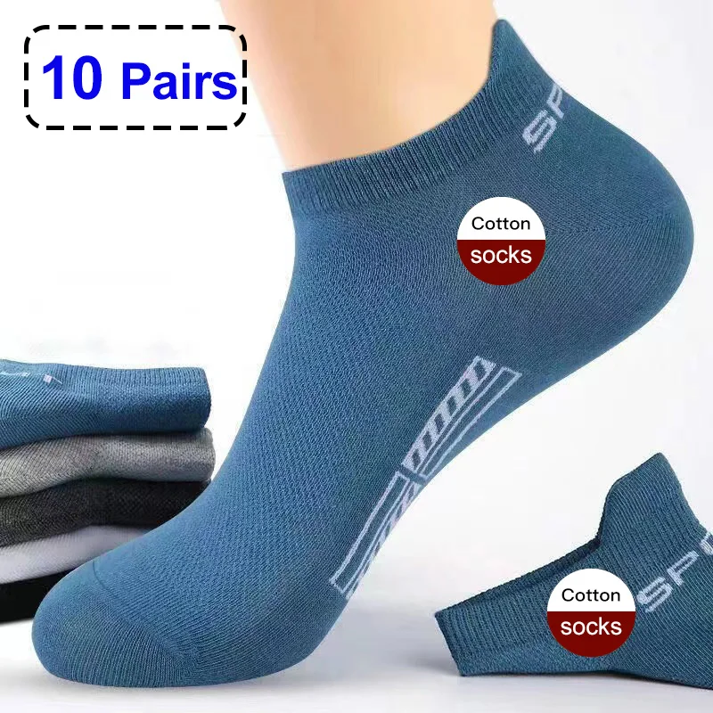 Top Trends: 10 Pairs High Quality Men Ankle Socks Breathable Cotton Sports Socks Mesh Casual Athletic Summer Thin Cut Short Sokken EU35-45 Shoppable Styles