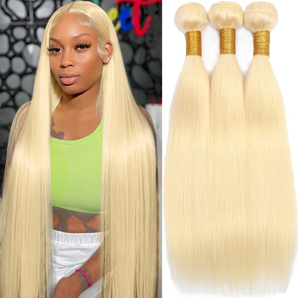 Top Trends: Blonde 613 Straight Human Hair Bundles Virgin Hair Extensions For Women Brazilian Hair Weave 1 / 3 / 4 Pcs 30 Inch Raw Hair Bundles Shoppable Styles