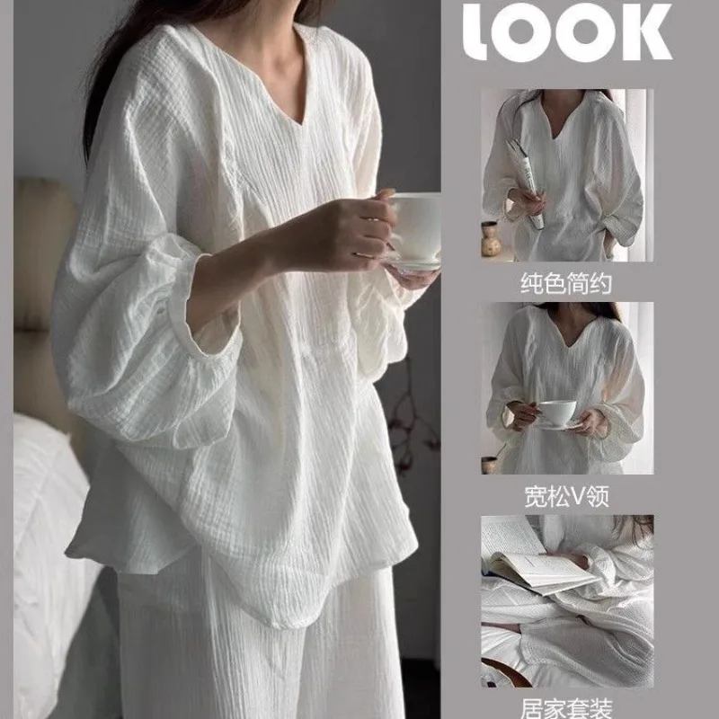 Top Trends: Korean Version Lazy Sleepwear Women Spring And Autumn New Solid Color Simple Loose Long Sleeve Can Be Worn Outside The Home Suit Shoppable Styles