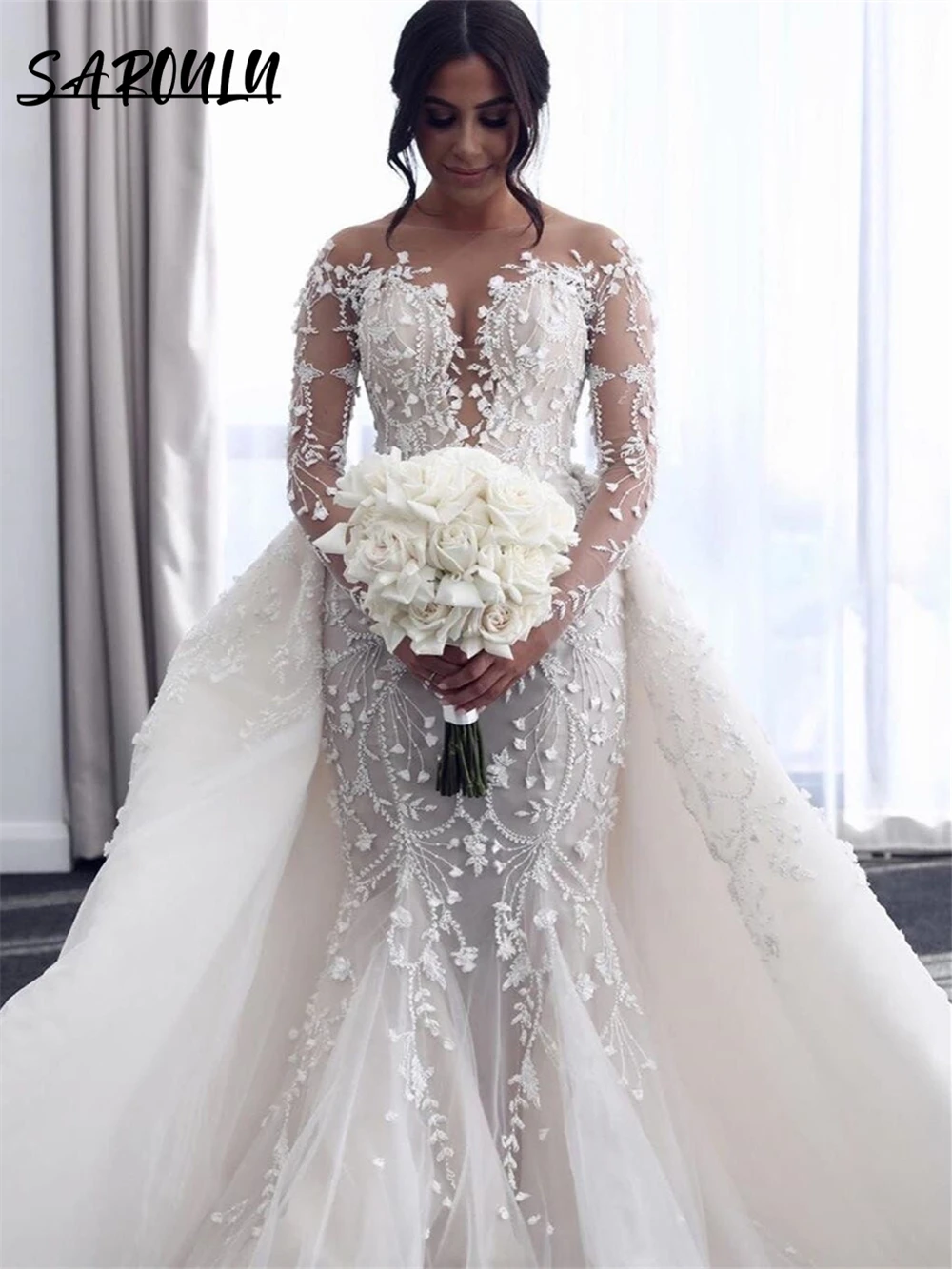 Top Trends: Illusion Long Sleeve Wedding Dresses For Women With Luxury Appliques Mermaid Detachable Train Bride Dresses Sexy Bridal Gown Shoppable Styles - Image 2