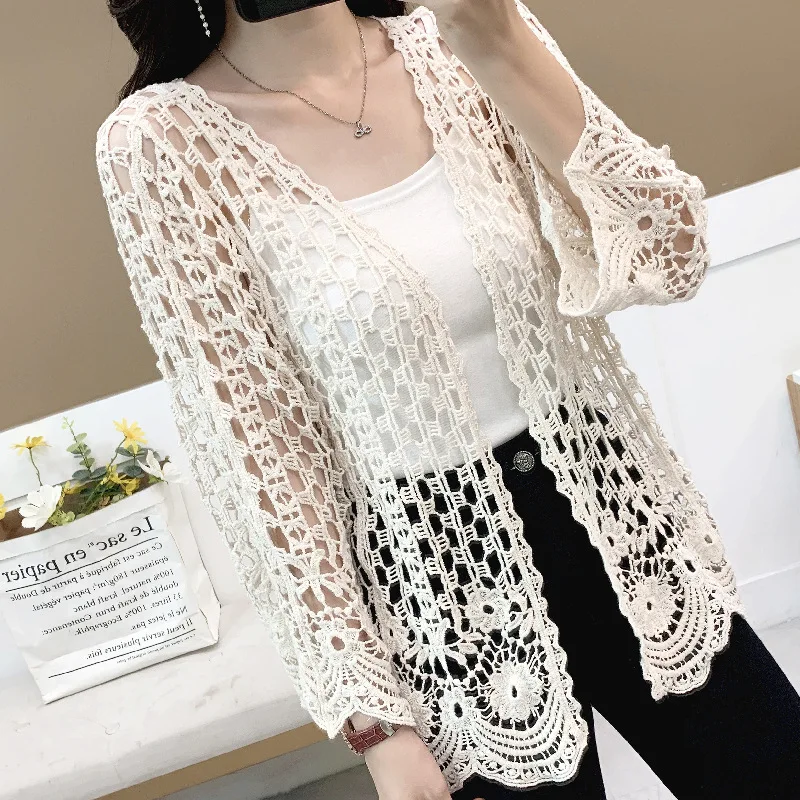 Top Trends: Korean Version Of Spring And Summer Thin Section Of Cardigan Crochet Hollow Jacket Outside The Sunscreen Shirt Shoppable Styles