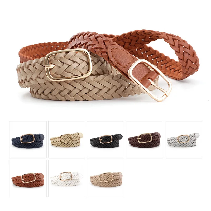 Top Trends: Women&#039;s PU Leather Braided Belt Golden Square Pin Buckle Belt New Fashion Causal Jeans Dress Waistband 2.3cm Thin Belt P81 Shoppable Styles