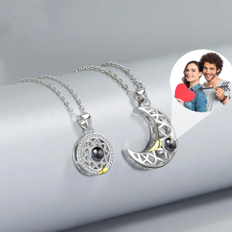 Top Trends: Custom Projection Photo Neckalce For Women Magnetic Couple Sun And Moon Necklaces Stainless Steel I Love You Valentine&#039;s Jewelry Shoppable Styles