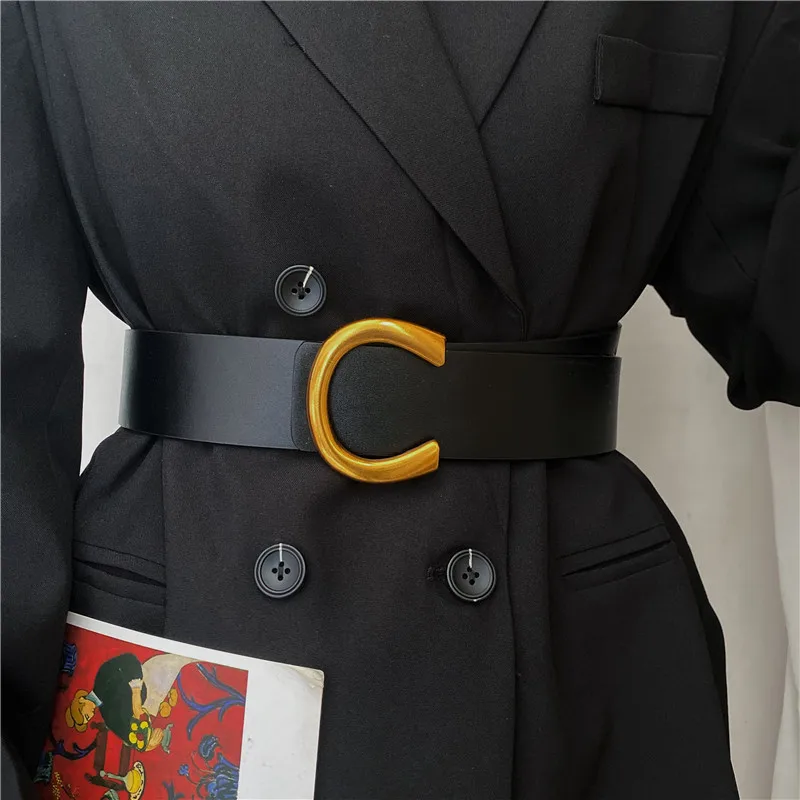 Top Trends: New Design Wide Belts Soft Faux Leather Black Brown Waist Strap Woman Vintage Alloy Big Buckle Waistbands For Dress Coat Women Shoppable Styles