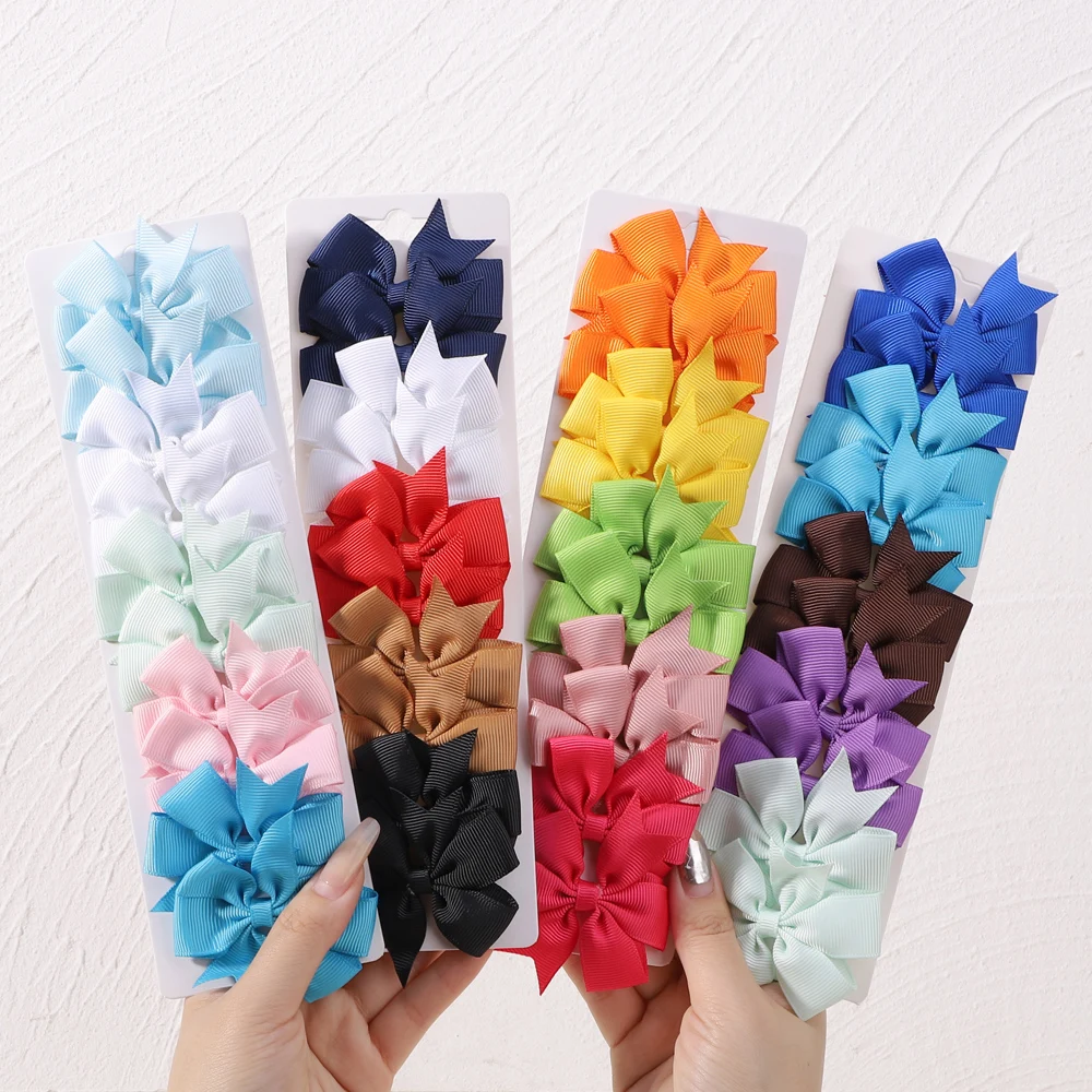 Top Trends: 10PCS / Set Solid Grosgrain Ribbon Hair Bows With Clips Girls Small Bow For Children Headwear DIY Kids Baby Hair Accessories Shoppable Styles