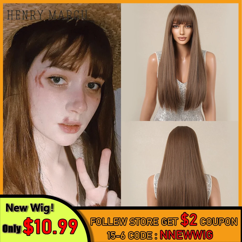 Top Trends: Long Brown Straight Synthetic Natural Wigs Cosplay Aiko Tanaka With Bangs For Women Daily Hair Wigs Heat Resistant Fiber Wigs Shoppable Styles