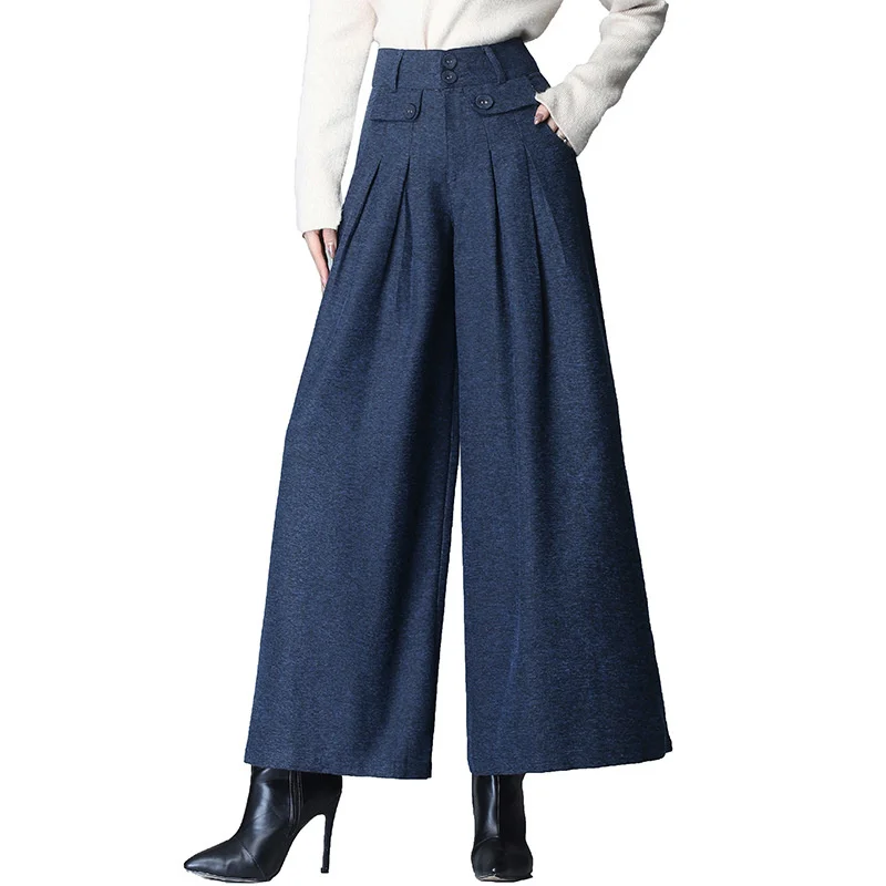 Top Trends: 2023 Fashion Spring Autumn Woolen Wide Leg Pants Trousers Women Pleated Casual Pants Skirt Pants Straight Pants Fat Leg Pants Shoppable Styles - Image 5