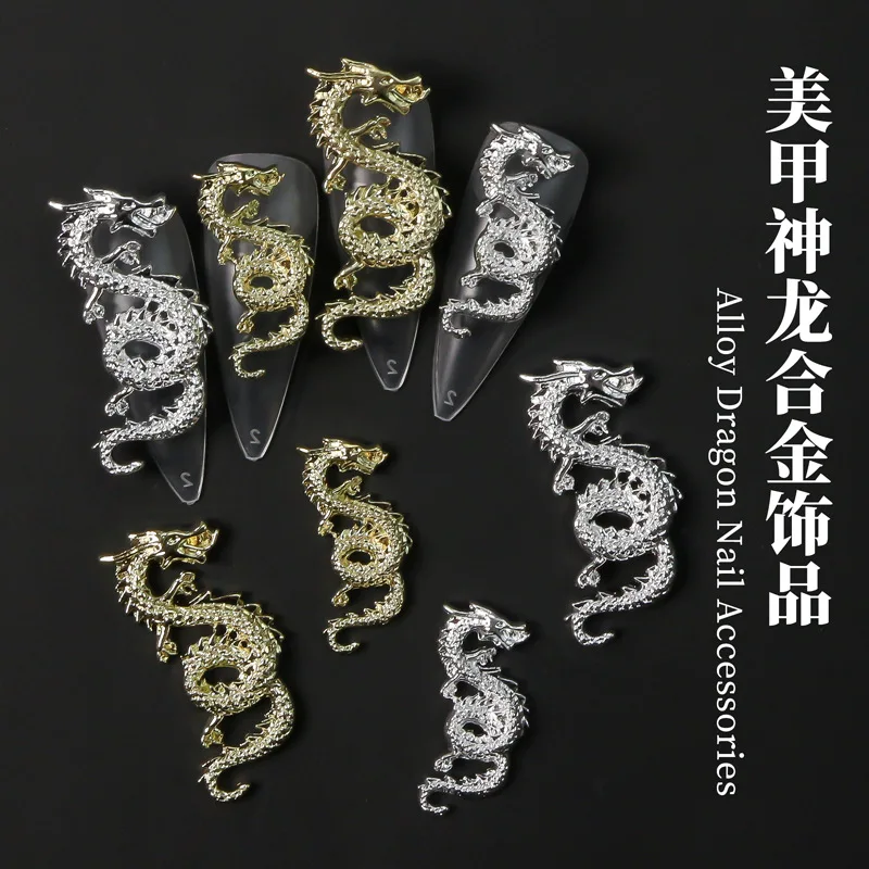 Top Trends: 10PCS Gold Silver Metal Chinese Dragon Nail Decorations Charm Large Size 3D Nail Art Accessories Manicure Decor Ornamen Supplies Shoppable Styles