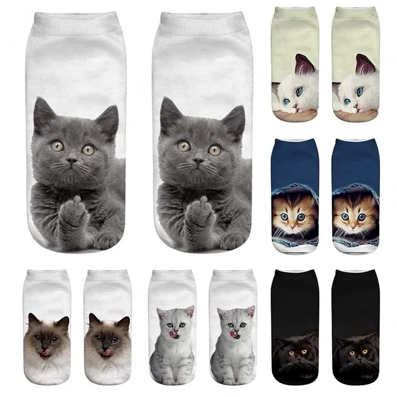 Top Trends: Cartoon Cat Sock 3D Cat Printed Cotton Anklet Socks Low Cut Sports Sock Cute Designer Women Girl Casual Socks Shoppable Styles