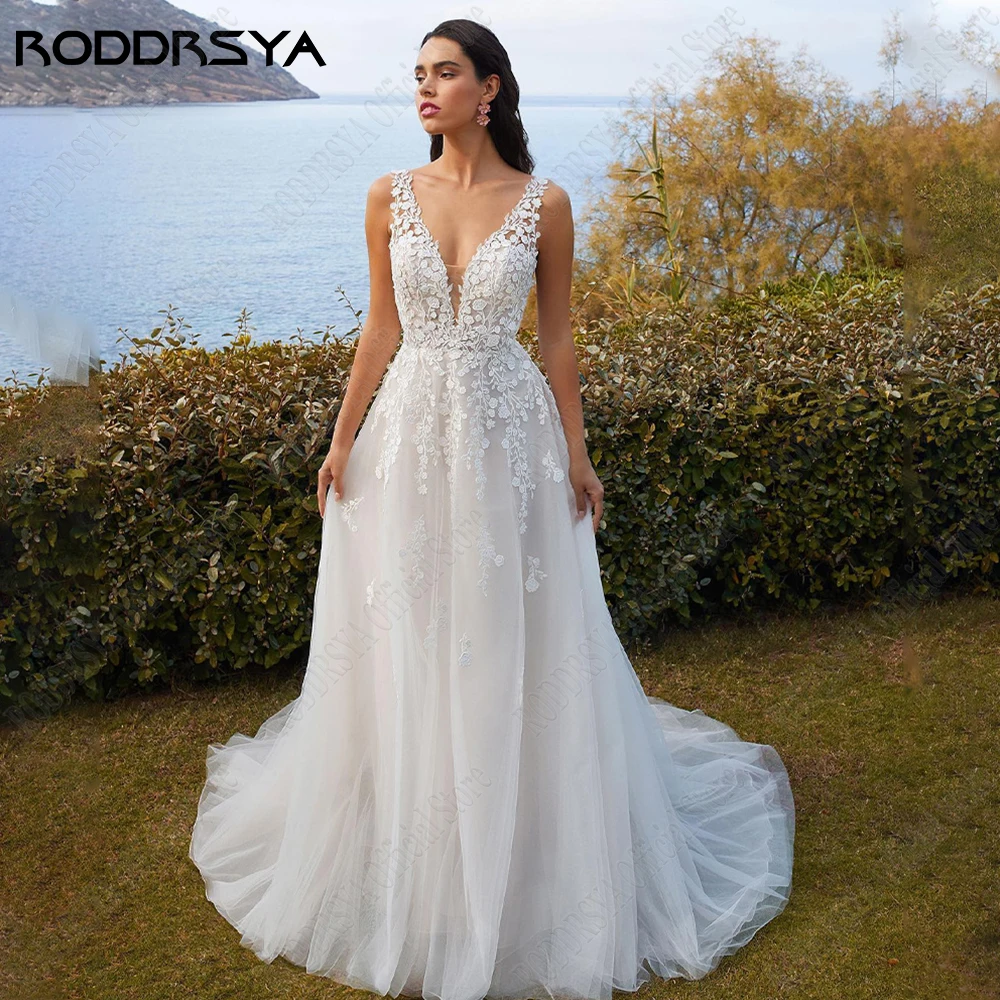 Top Trends: RODDRSYA Modern Wedding Dresses For Woman Sleeveless Sexy Backless A-Line Bride Gown Lace Applique Sweep Train Vestidos De Novia Shoppable Styles