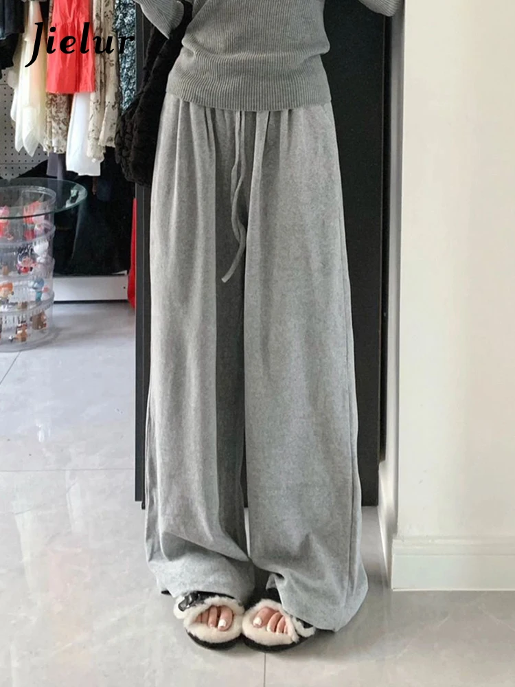 Top Trends: Jielur Straight Full Length Grey Women's Pants Solid Color Casual Fashion Simple Loose Pockets Female Wide Leg Pants Office Lady Shoppable Styles