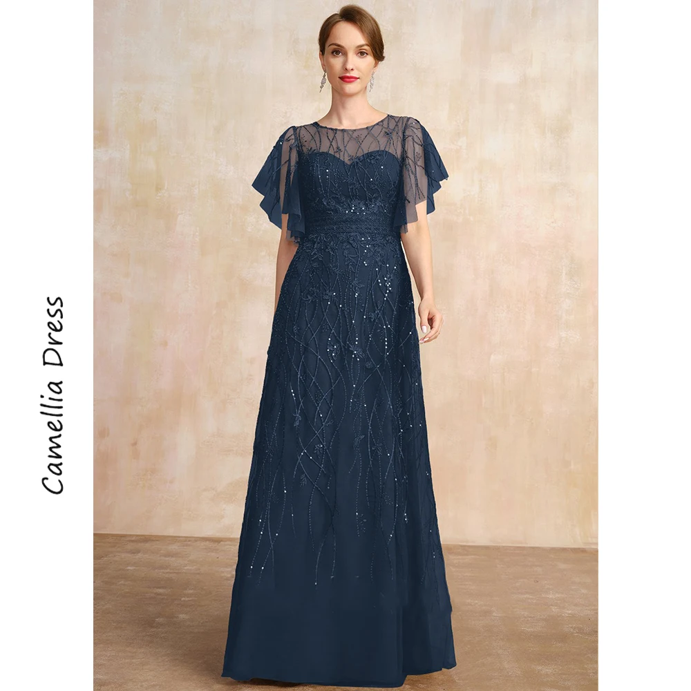 Top Trends: New A-line Evening Scoop Illusion Dress Elegant And Pretty Women's Dresses Lace Sequins Mother Of The Bride Dresses Vestido Shoppable Styles