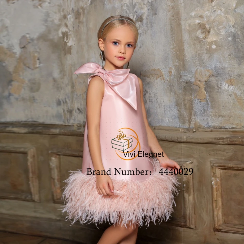 Top Trends: Pink Feather Flower Girl Dresses For Girls 2023 Summer New Sleeveless Christmas Gown With Bow Elegant فساتين للحفلات الراقصة Shoppable Styles