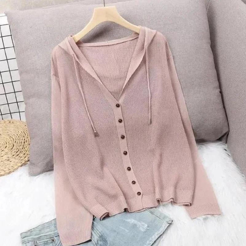 Top Trends: Women&#039;s Hoodie Spring Summer Knit Cardigan Coat Women&#039;s Hooded Top Sweater Thin Hollow Out Sun Protection Jacket Korean Fashion Shoppable Styles