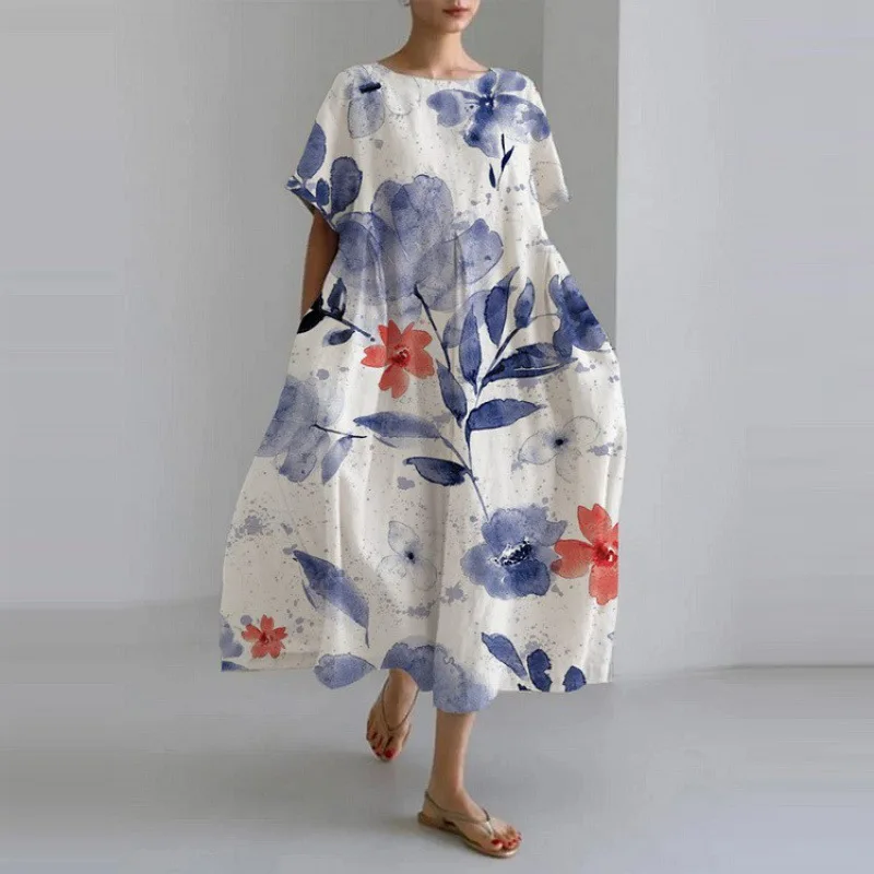 Top Trends: Loose Flower Print Dress For Women Summer Fashion Casual Streetwear Short Sleeved O-neck Swing Skirt Dress Female Party Vestidos Shoppable Styles