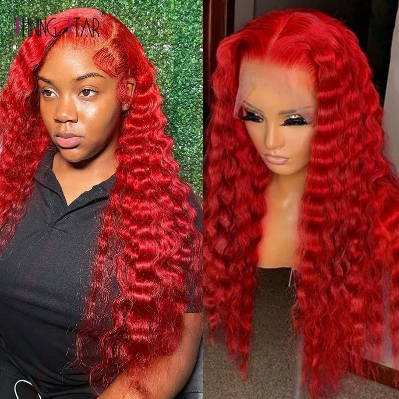 Top Trends: 34 Inch 13X6 Hd Lace Frontal Wigs For Women Red Color Deep Wave Frontal Wig Body Wave 13X4 Lace Front Human Hair WIg Curly Hair Shoppable Styles