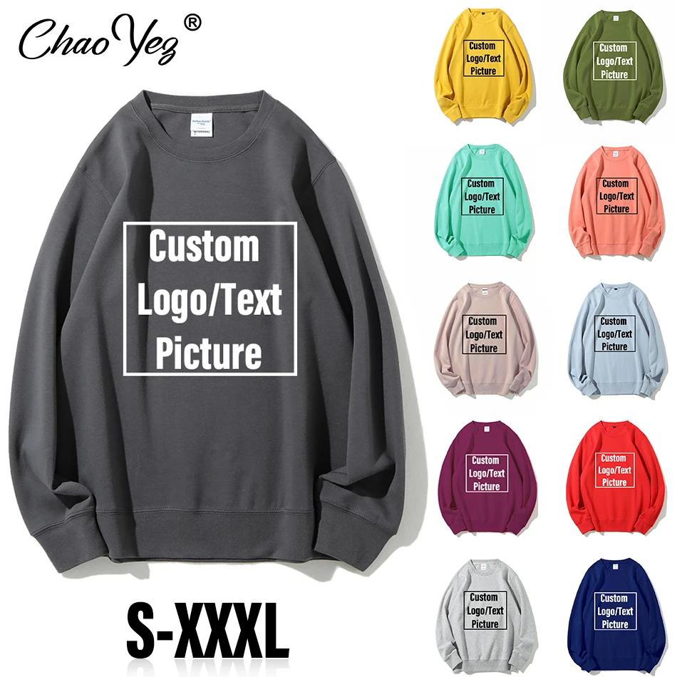 Top Trends: Custom Logo Harajuku Round Neck Sweatshirts Men And Women Plus Velvet Streetwear Pure Cotton Fleece Hoodie Pullover Spring Shoppable Styles