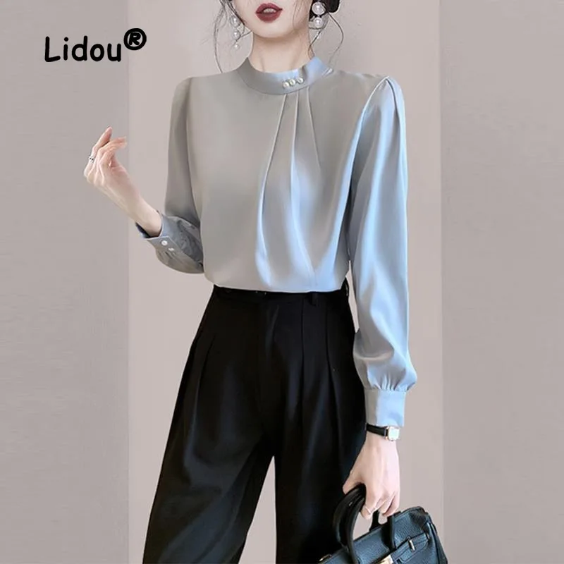 Top Trends: Occupation Advanced Sense Temperament Pleated Slim Blouse Women New Classic Long Sleeve Autumn O-collar Chiffon Pullover Shirt Shoppable Styles