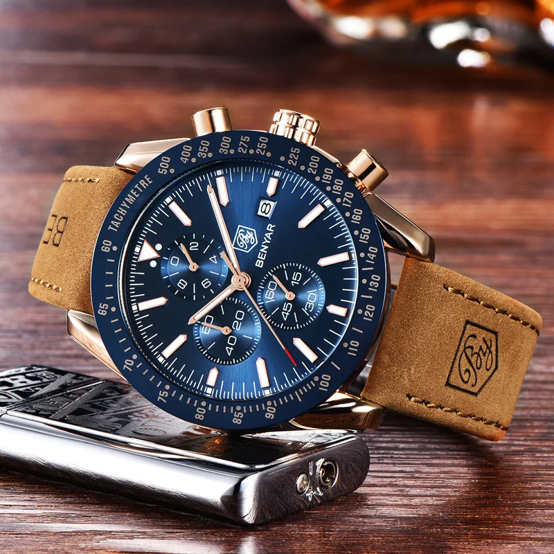 Top Trends: BENYAR Watch For Men Brand Luxury Sport Quartz 30M Waterproof Calendar Chronograph Luminous Leather Strap Men Watch Montre Homme Shoppable Styles